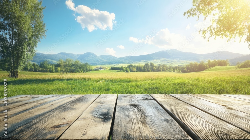 Poster summer picnic setup with a beautiful nature backdrop and clear sky generative ai