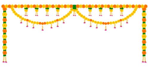 Flower garland decoration toran for Happy Diwali, Dussehra Wedding Invitation Indian Holiday festival background