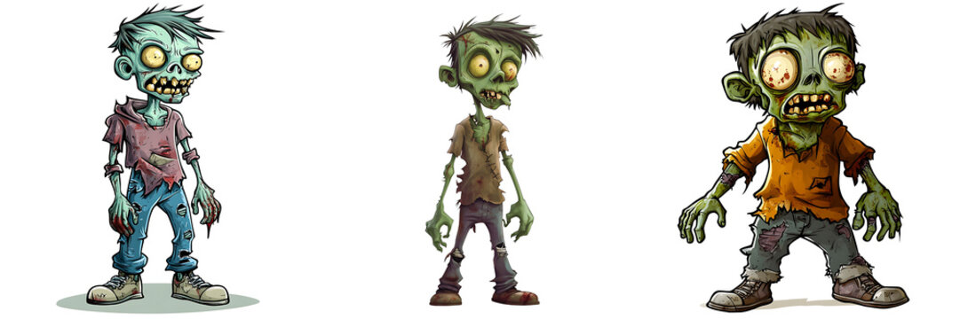 Set of A cartoon zombie character isolated on transparent background (2)