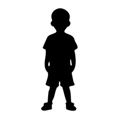 Silhouette of a little boy in shorts and a T-shirt on a transparent background