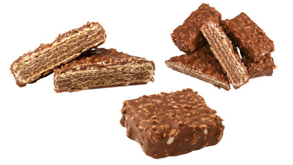 Chocolate coconut wafer bar isolated on white background.