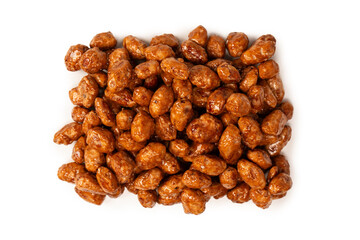 Tasty sweet roasted peanuts isolated on a white background.