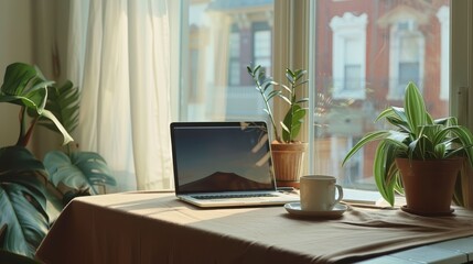 Fototapeta premium Cozy Minimalist Home Office Setup by the Window