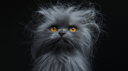 Obraz premium Majestic fluffy cat with striking yellow eyes against dark background