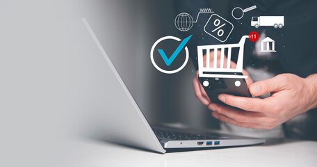 Online shopping concept. Customer is visiting online