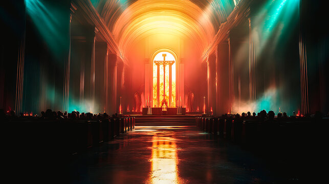 Int&eacute;rieur illumin&eacute;e d'une &eacute;glise