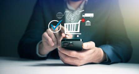 Online shopping concept. Customer is visiting online