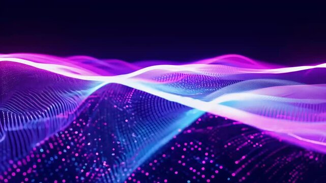 abstract 4K video featuring glowing neon waves that symbolize big data particles creating minimalist yet visually stunning motion background loops