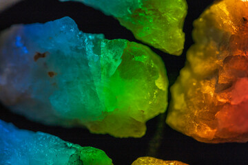 quartz crystal fragments close up in prism light