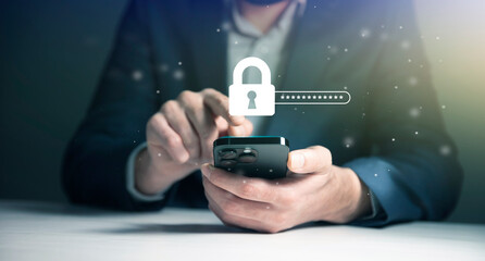 Cyber security concept. Lock icon and password input