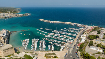 Aerial view of the marina of the city of Otranto in the province of Lecce, Salento, Puglia. There...