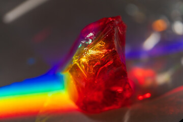 natural red quartz in prism light