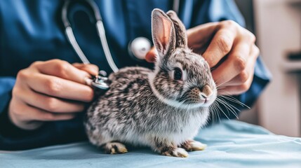 Naklejka premium Adorable Rabbit at Veterinary Check-Up