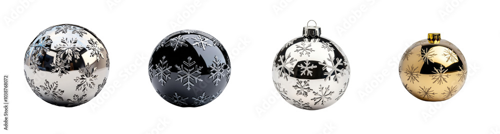Poster a collection of elegant christmas ornaments with snowflake patterns, isolated on a transparent backg