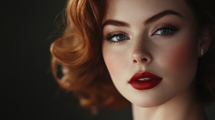 Fototapeta premium Elegant Portrait of Woman with Red Lipstick