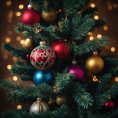 Beautiful toys enhance the festive display on the Christmas tree