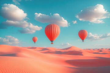 Obraz premium Surreal Desert Adventure: Hot Air Balloons Soaring Over Sandy Dunes