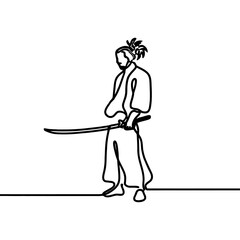 Fototapeta premium one line drawing of Japanese samurai warrior