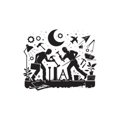 Hard work silhouette vector style illustration