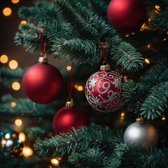 Beautiful toys hang from the branches with joy