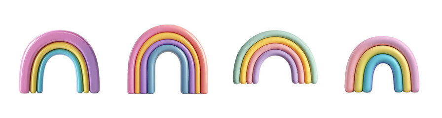 Fototapeta premium Collection of colorful rainbow shapes, symbolizing diversity and inclusion, isolated on a transparent background for Pride Month celebrations