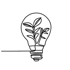 Plants growing in light bulb line drawing