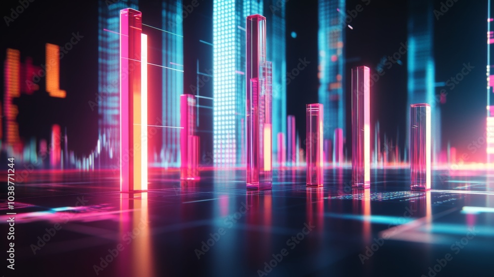Poster futuristic data visualization with neon elements