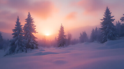 A photo of fireworks over a snowy forest, with the northern lights in the background, during a magical New Year's Eve