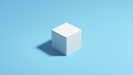 White cube box pale blue background sunlight shadow geometric square container gift package classic simple 3d illustration render