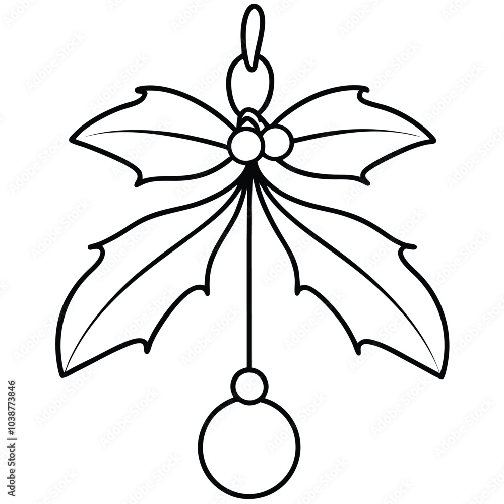 Sticker Vector Mistletoe Line Art for Holiday Designs.