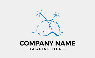 Obraz premium Minimalist abstract palm tree logo branding design with waves, Water. Editable and pixel perfect vector art.