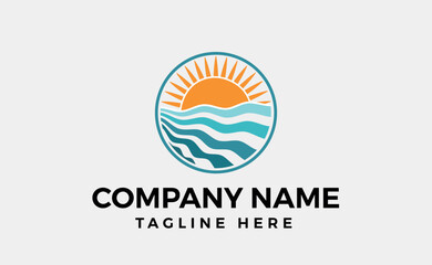 sunset, sun and waves logo branding design. Editable and pixel perfect art and illustration.