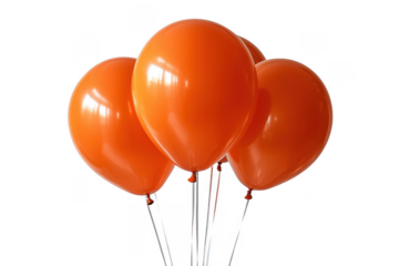 4 orange balloons isolated on transparent background, png file, no background png file
