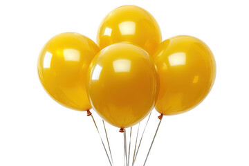 4 yellow balloons isolated on transparent background, png file, no background png file
