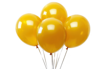 4 yellow balloons isolated on transparent background, png file, no background png file