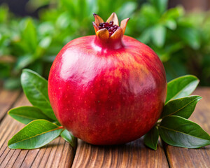 Close-up of ripe pomegranate with vibrant red seeds spilling out, showcasing juicy texture and freshness