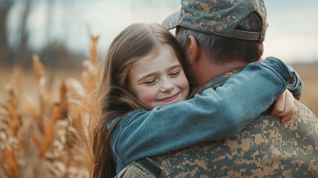 A man and a little girl hug each other - Powered by Adobe