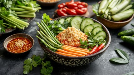 Fresh Vegetable and Herb Salad with Spicy Dressing