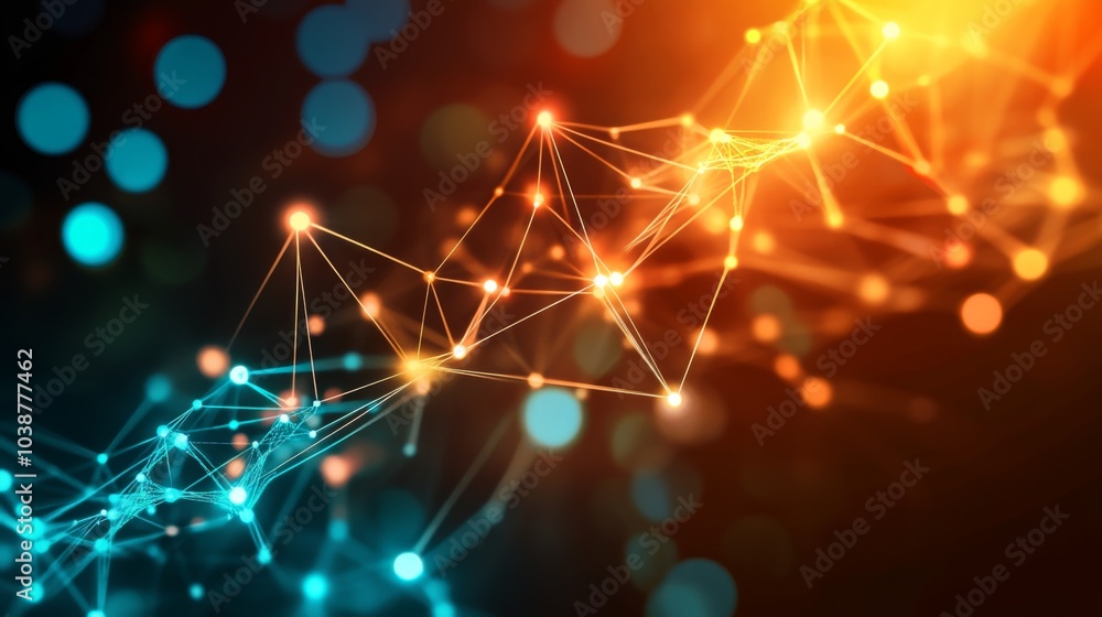 Poster abstract network connection with bright lights