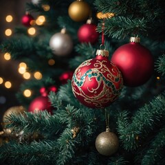 Bright decorations enhance the charm of the tree