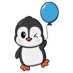 Cute penguin illustration With balloons 