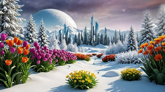inter Blossoms Under the Moonlight, seamless looping 4k animation video background