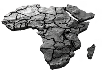 Black africa map isolated on transparent background, png file, no background png file