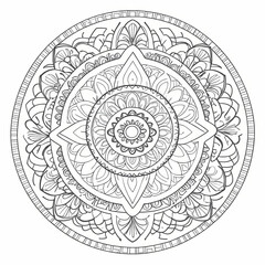 Fototapeta premium complex Intricate mandala design, featuring complex geometric patterns with with clear, bold lines. white background, coloring book page