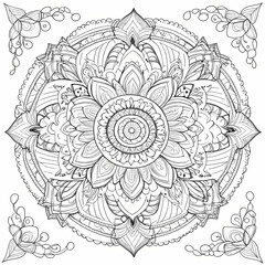  complex Intricate mandala design, featuring complex geometric patterns with with clear, bold lines. white background, coloring book page