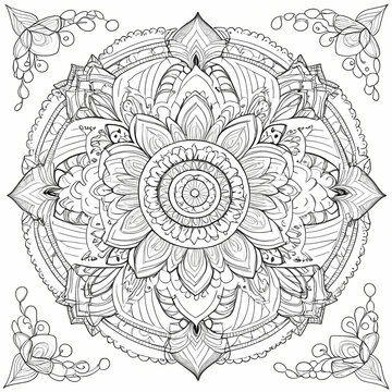  complex Intricate mandala design, featuring complex geometric patterns with with clear, bold lines.  white background,  coloring book page