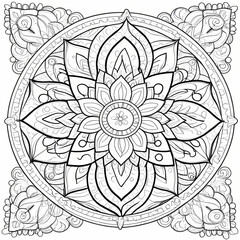 Fototapeta premium complex Intricate mandala design, featuring complex geometric patterns with with clear, bold lines. white background, coloring book page