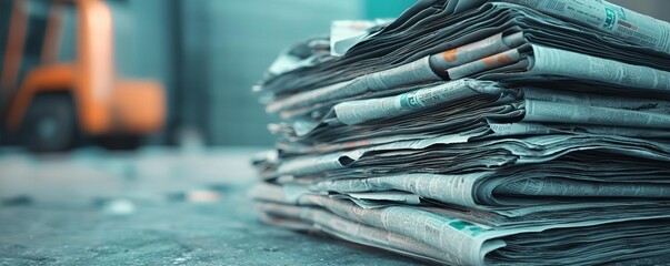 Stack of old newspapers on the ground, showcasing the decline of print media.