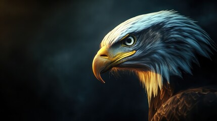 Fototapeta premium A close-up of a majestic eagle with detailed feathers and intense gaze.