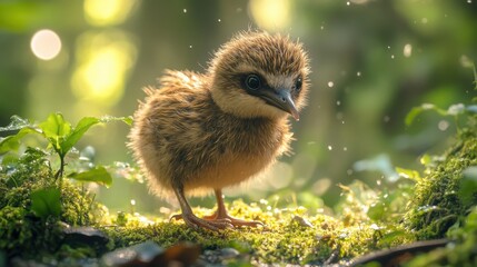 Kiwi Bird Walking on Mossy Ground in the New Zealand Rainforest

